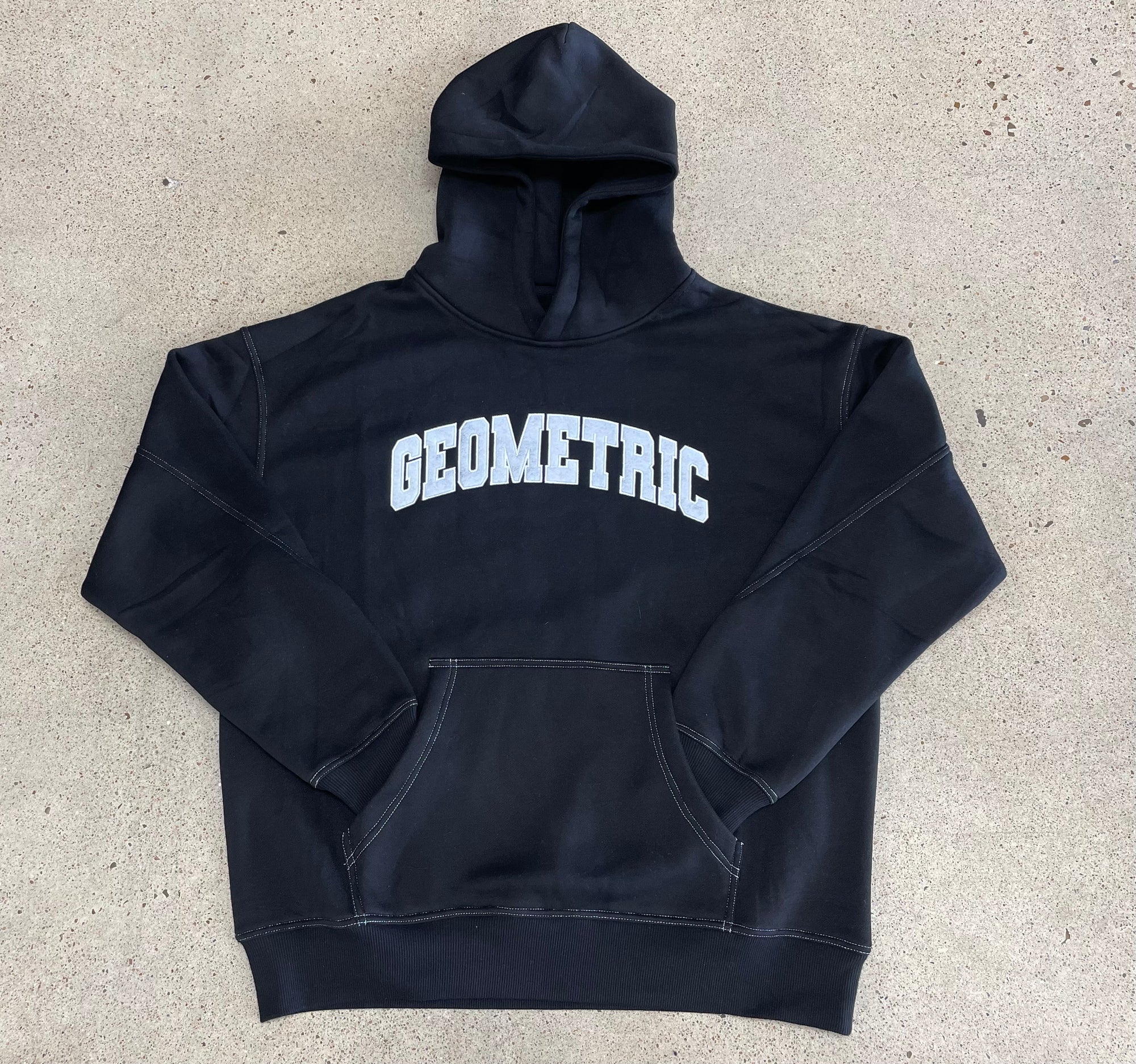 Geometric Varsity  Hoodie - Black