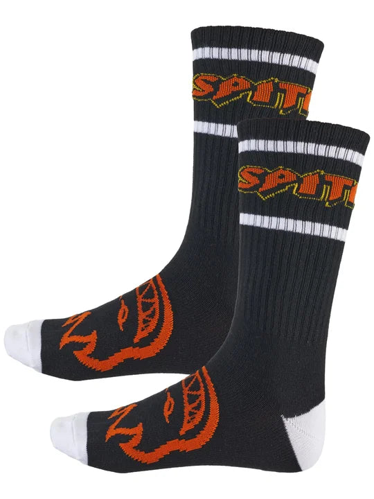 Spitfire Hellfire Script Crew Sock (Black/White/Orange)