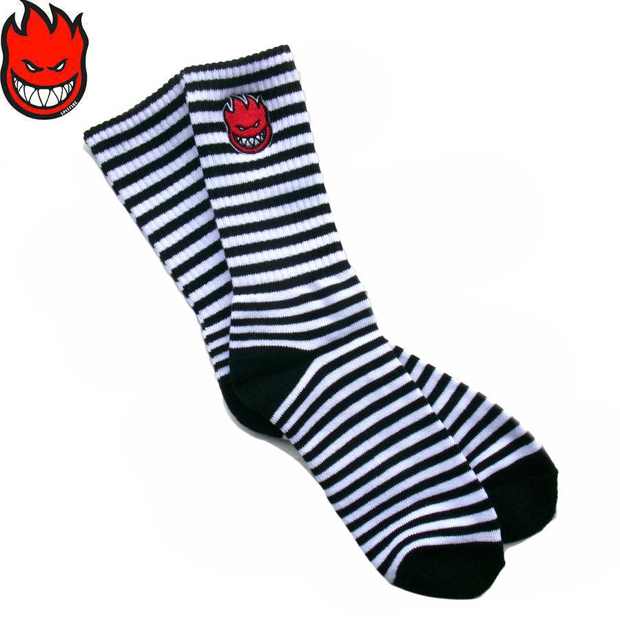 Spitfire Bighead Fill EMB Crew Socks (Black/White Stripes)